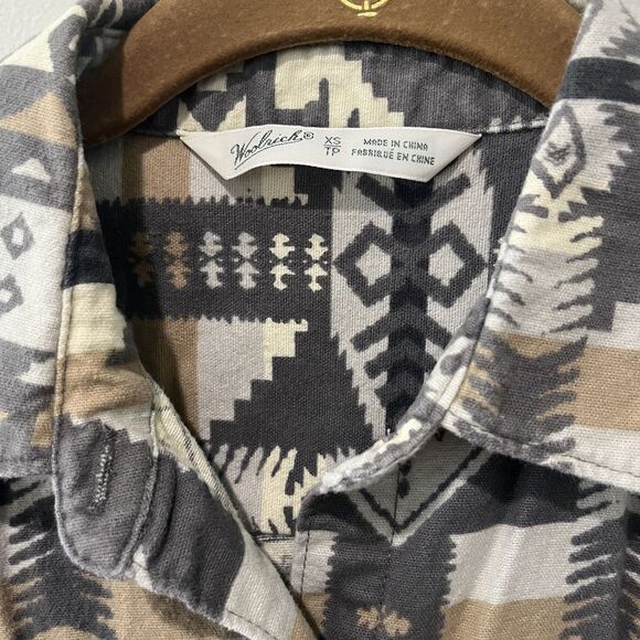 Woolrich Shirt Womens XS Beige Gray Flannel Southwestern Aztec Western Cotton - Picture 3 of 7